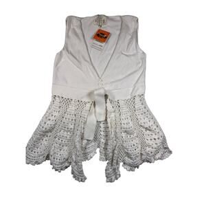RICO Rice by Rico Women’s M White Hand Knit Crochet Tie Front Boho Vest Top